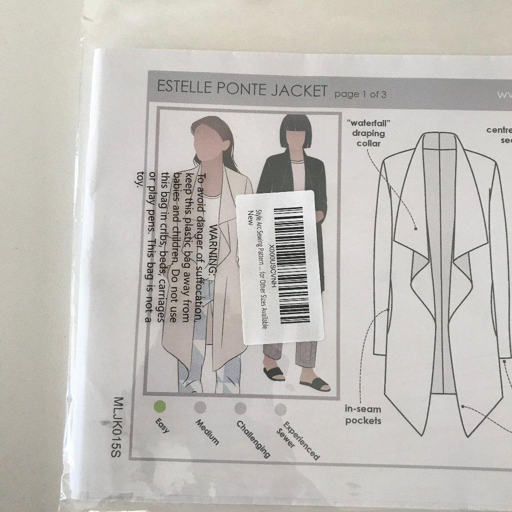 Easy Sewing Pattern - Estelle Ponte Jacket/Cardigan - Size 10
